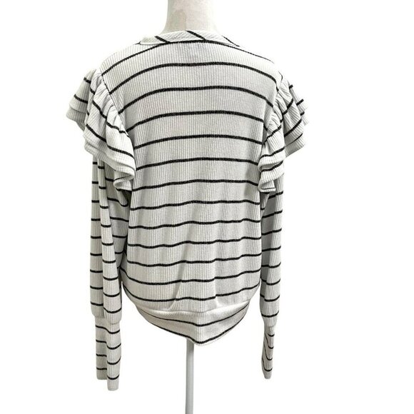 EVEREVE Ruffle Puff Sleeve Stripe Knit Sweater Top Black White size Large - Picture 7 of 9